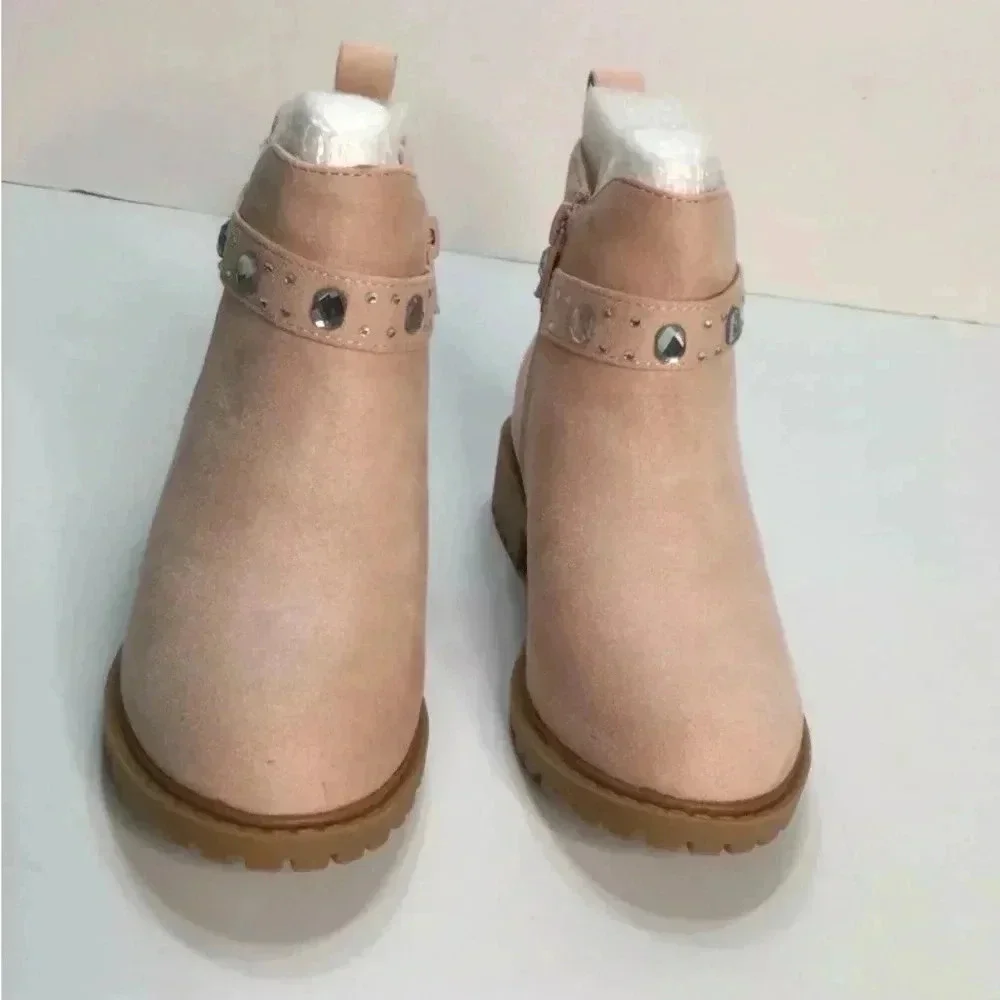 NIB Rilista Girls Lug Sole Boot Chelsea Non-slip  Suede Rhinestone Kids Size 4